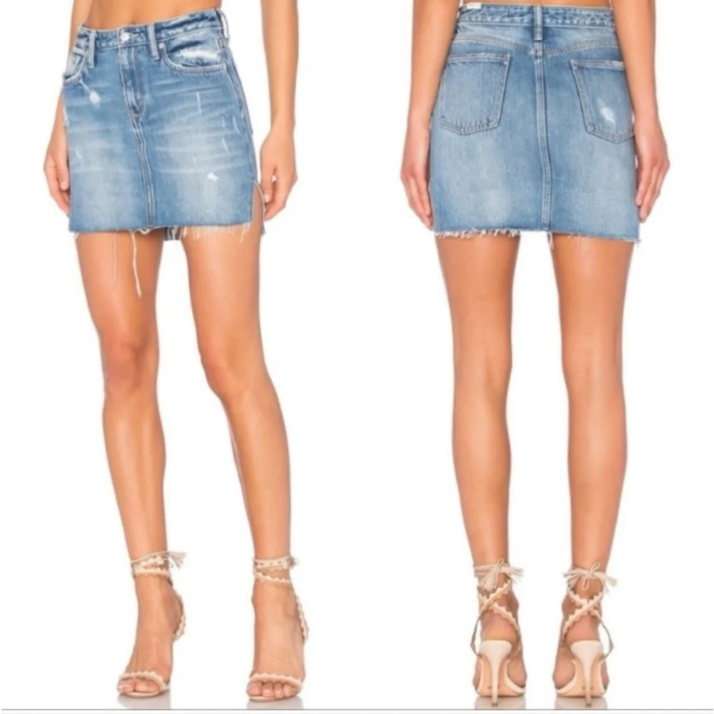 Lovers + Friends Y2K Elijah Distressed Asymmetrical Cotton Denim Mini Skirt 28